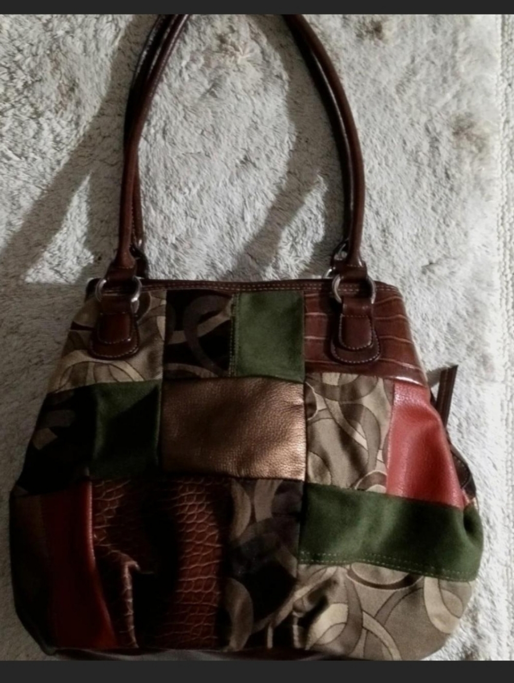 Strada brown and multi-coloured patchwork handbag